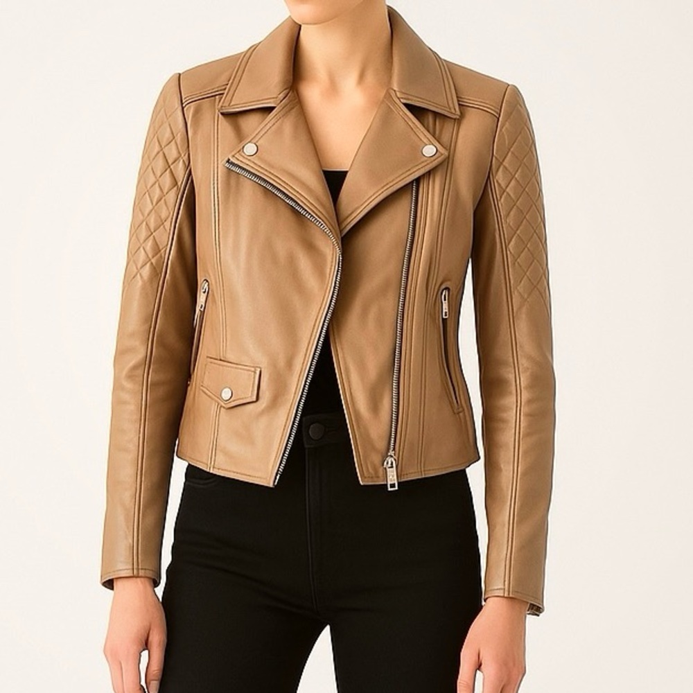 Danier Genuine Leather Tan Camel Biker Jacket 2 XS